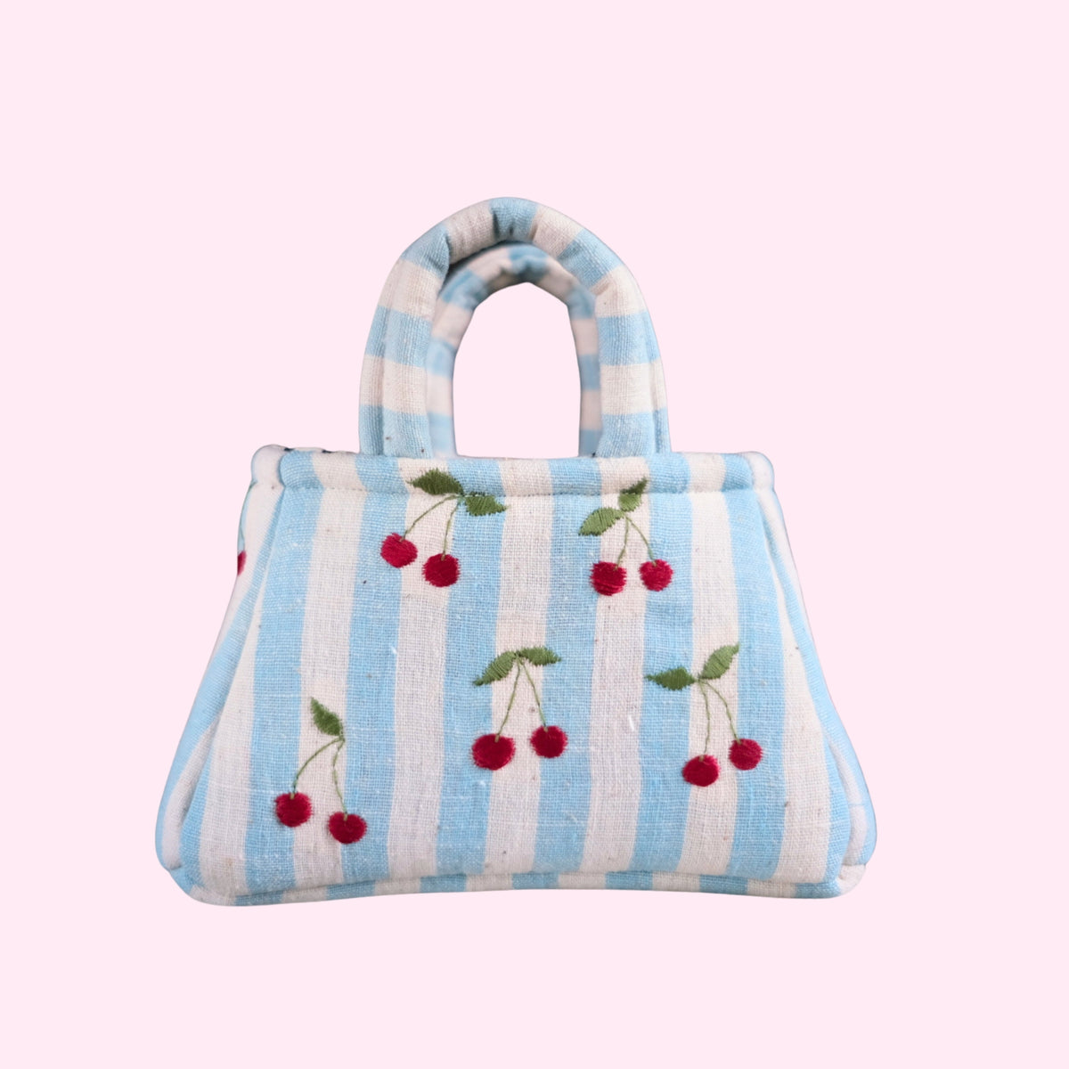 The Hand Embroidered Cherry Tote Bag Blue