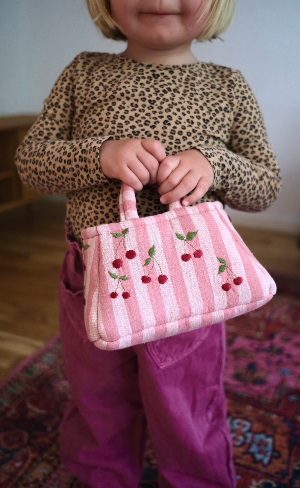 The Hand Embroidered Cherry Tote Bag Pink
