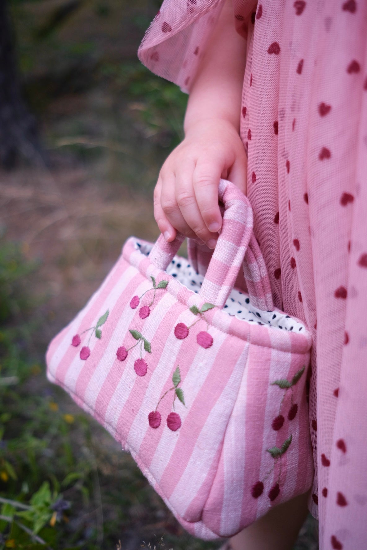 The Hand Embroidered Cherry Tote Bag Pink