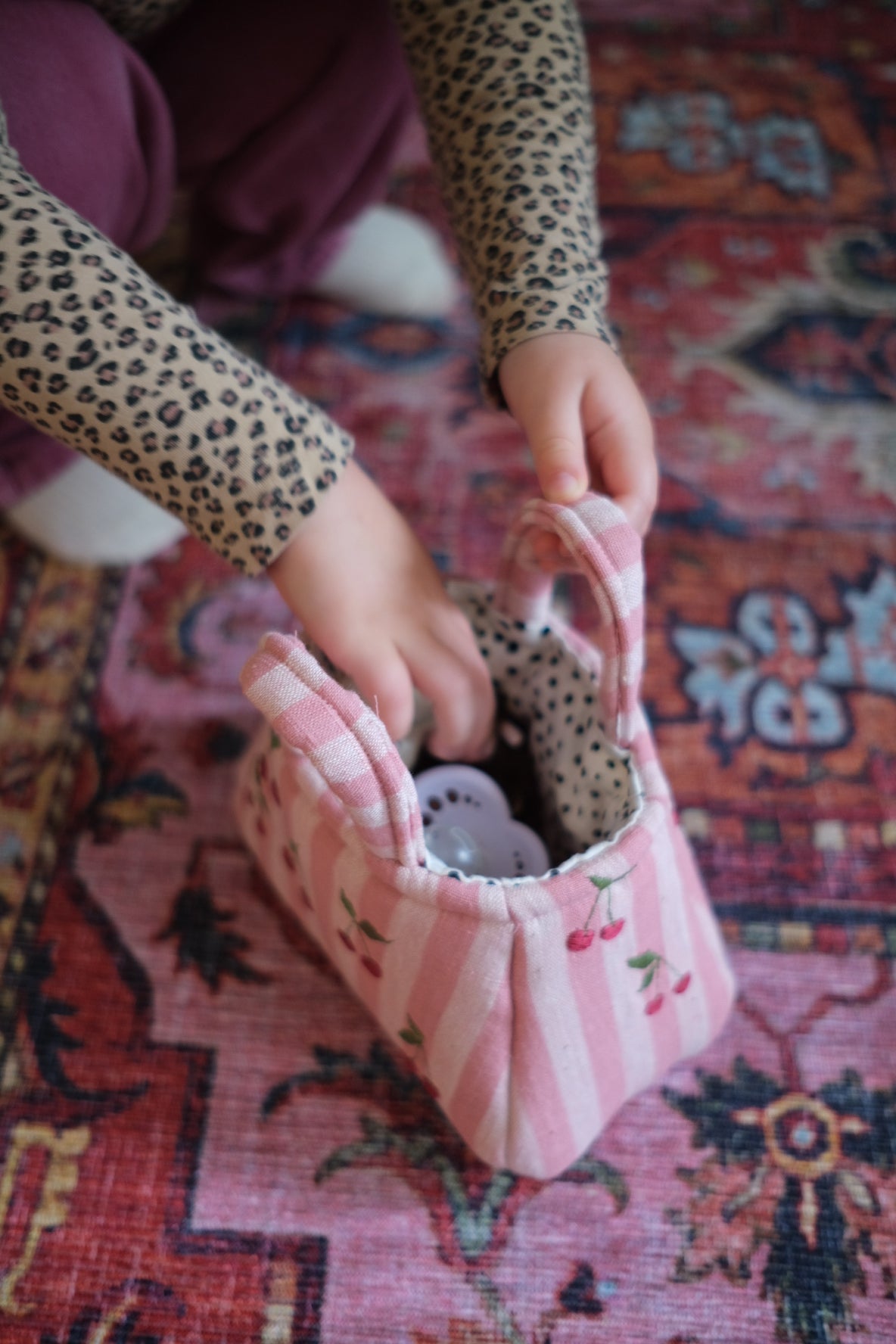 The Hand Embroidered Cherry Tote Bag Pink