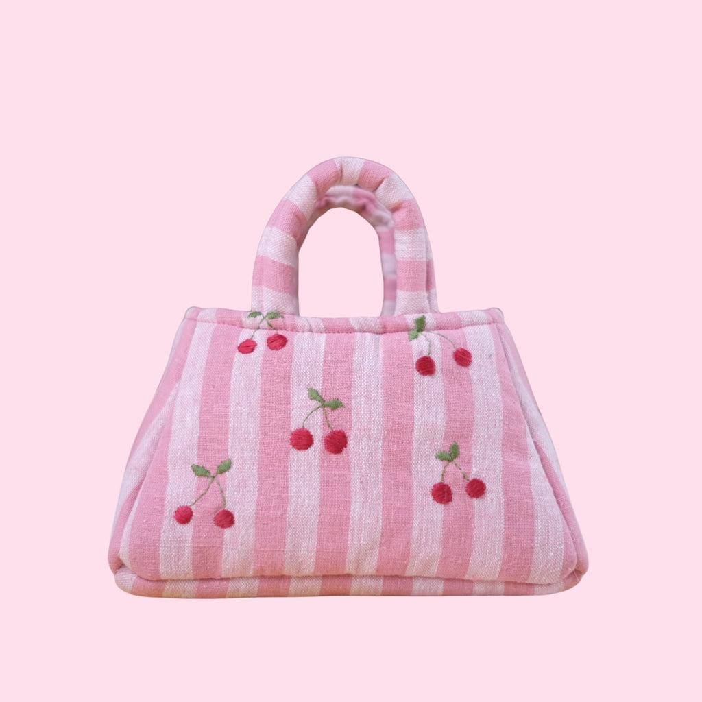 The hand embroidered Cherry tote bag Pink