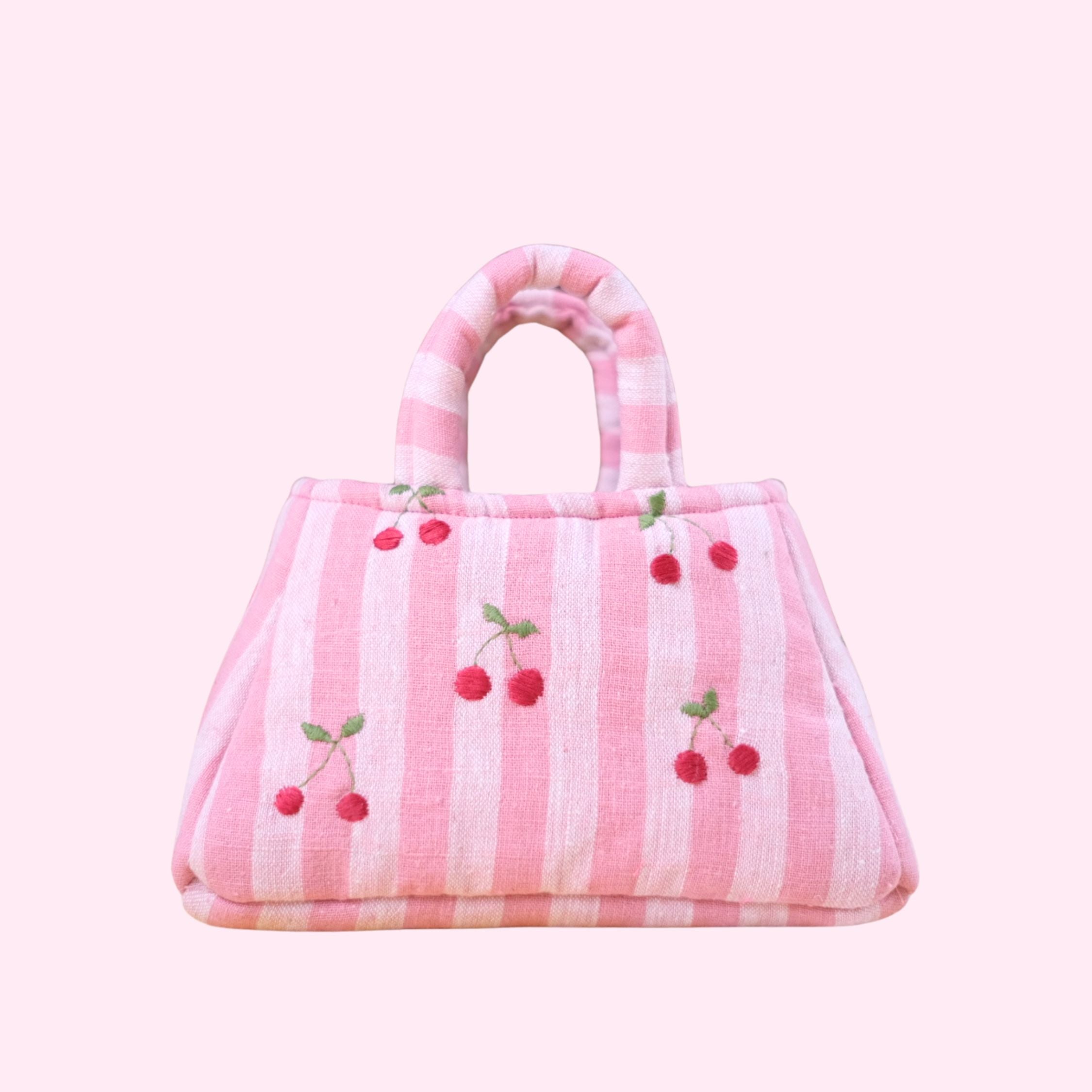 The Hand Embroidered Cherry Tote Bag Pink – Patch & Play Bags